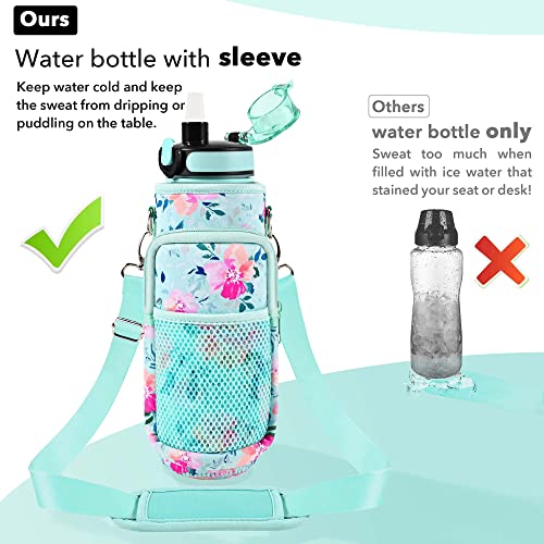 32 oz Water Bottles with Strap & Straw, Sport Motivational Water Bottles - color: Spring Bouquet