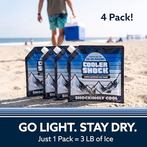 Cooler Shock Reusable Ice Packs for Cooler - Long Lasting Cold Freezer Packs for Coolers and Lunch Boxes - Cooler Ice Packs for Camping Gear, Fishing, Road Trips, Beach Must Haves - style: Medium - 4pk