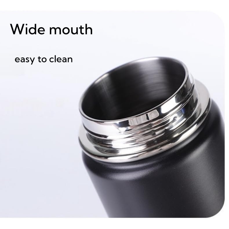 Wide Mouth Insulated Sports Water Bottle,Double wall Stainless Steel Vacuum flask with Leakproof Lid (Black, 16 Ounces) - size: 16 Ounces