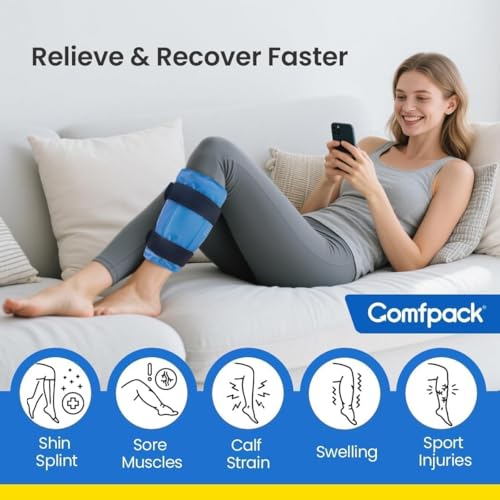 Calf Ice Pack Wrap for Shin Splints – 2-in-1 Cold Therapy & Adjustable Compression, FSA Eligible Reusable Gel Pack with Elastic Strap for Runners, Post-Surgery & Muscle Strain Comfpack