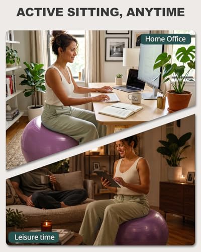 Trideer Yoga Ball for Exercise, Pregnancy, Exercise Ball, Pump Included - color: Bellflower Purple, size: L(23-26ines/58-65cm)