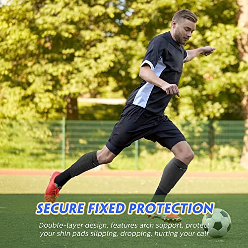 Hicarer 4 Pairs Soccer Shin Guard Sleeves with Pocket, M, White, Black