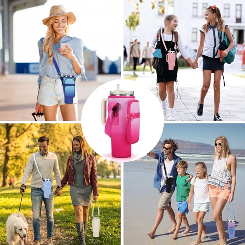 GOEWY Water Bottle Carrier Bag for Stanley Cup 40/30oz with Phone Pockets - color: Rose Red, size: 30oz