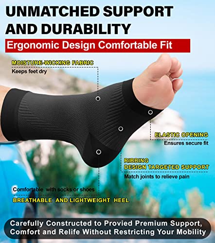 KEKING Ankle Brace Compression Sleeve – Plantar Fasciitis & Achilles - color: Black, size: X-Large
