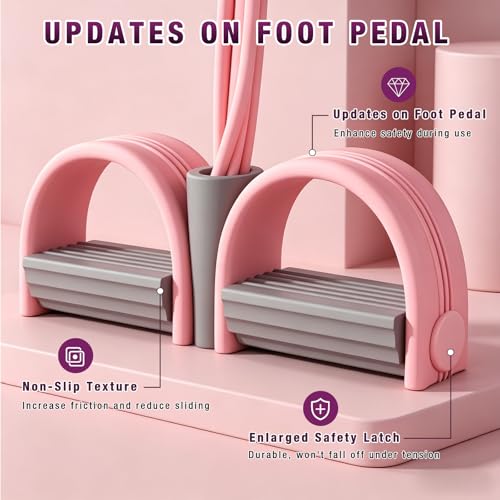 Pedal Resistance Bands with Handles,6-Tube Elastic Foot Yoga Pedal Resistance Bands,Natural Rubber Foot Pedal Resistance Bands,Multifunction Fitness Bands for Abdomen,Waist,Arm,Leg Stretching Training - color: Pink