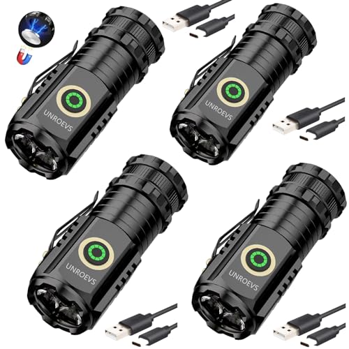 UNROEVS 4 Packs Mini Flashlights Bulk 2550 Lumens with Magnetic Base - size: E
