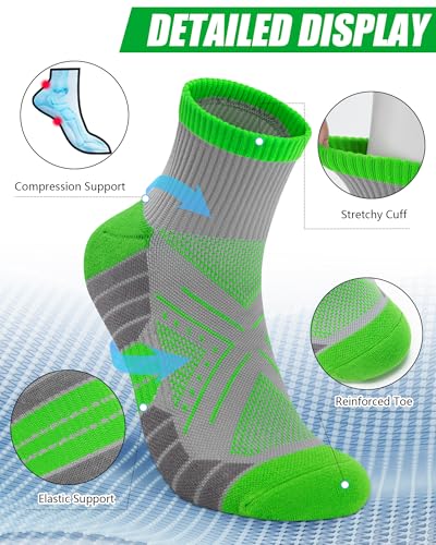 Womens Compression Ankle Crew Socks, Breathable Cushioned Socks - color: Pink Orange Yellow Green Blue Grey, size: 6-9