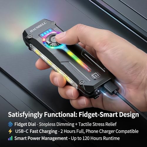 HAUSBELL UV Flat EDC Flashlight Rechargeable, 365nm Black Light & Red Laser Pointer, Slim Pocket Light 1800 Lumens, Stepless Dimming, Side-COB Flood, Magnetic Base for Outdoor, Car Repairing, Gifts - color: Black