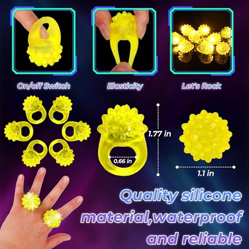 50 Pcs Light Up Rings Flashing LED Rubber Finger Rings for Carnival, July 4th, Halloween, Christmas, Concert, Goodie Bag Fillers, Raves - color: Yellow