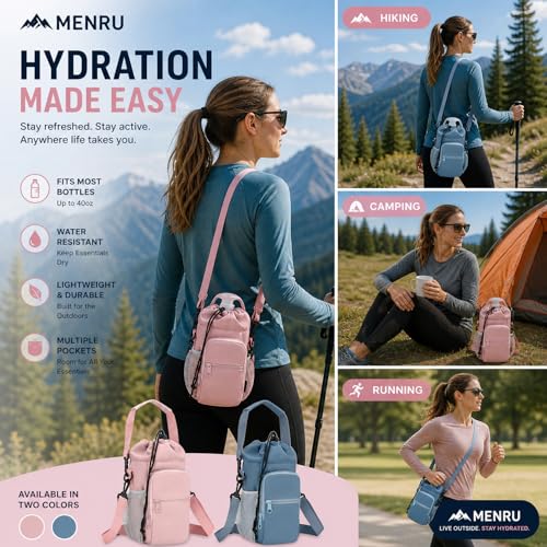 2 Pack Water Bottle Holder Bag with Strap for 30-40 Oz Bottles - color: blue and pink