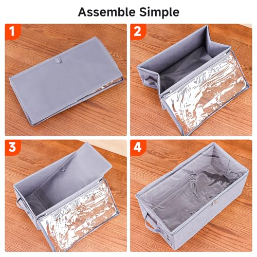 DVD Storage Box – DVD Case with Clear PVC Lid – DVD Shelf Organizer for 25 Standard DVD Cases – Foldable & Stackable Media Storage Solution – 4Pack(Gray) - size: DVD-4Pack