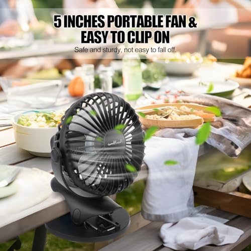 Portable Clip Fan Battery Operated,3 Speeds USB Rechargeable Mini Table Fan with Strong Airflow,360°Rotation Ultra Quiet Personal Desk Fan for Home Office Bedroom Dorm Stroller Camping(Black) - color: Black