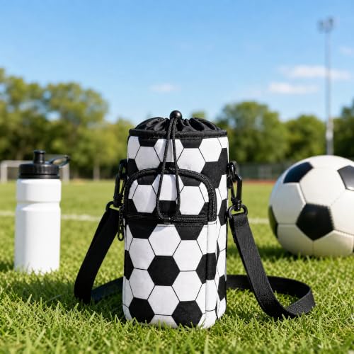 Crossbody Water Bottle Holder with Strap, Phone Pocket(SOCCER, 32, Ounces) - color: SOCCER
