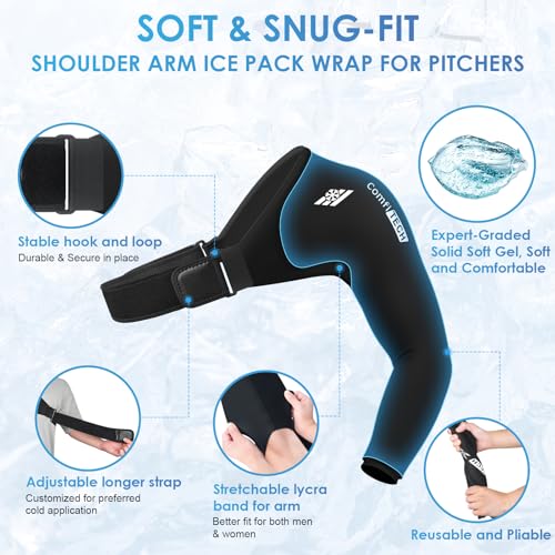 ComfiTECH Reusable Shoulder Arm Ice Pack Wrap for Pitcher & Recovery, L - size: Large, style: Black