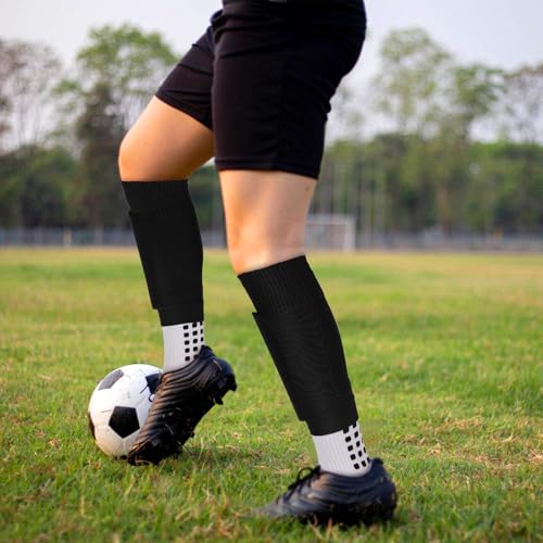 Ultrafun 3 Pairs Leg Sleeves Pre-cut Soccer Sleeves Compatible with Grip Socks Shin Guards Sleeves for Soccer Football - color: Black, size: Large