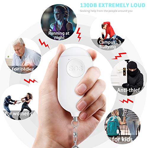 Safesound Personal Alarm Siren Song 1-Pack - 130dB Self Defense Alarm Keychain with Emergency LED Flashlight - Security Personal Protection Devices for Women Girls Kids and Elderly - color: White