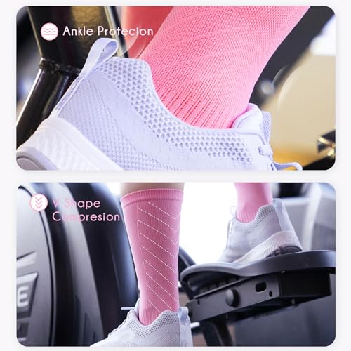 BRISIRA Coolmax Bamboo Viscose Compression Running Crew Socks Women - color: Black + White + Pink, size: 5-7