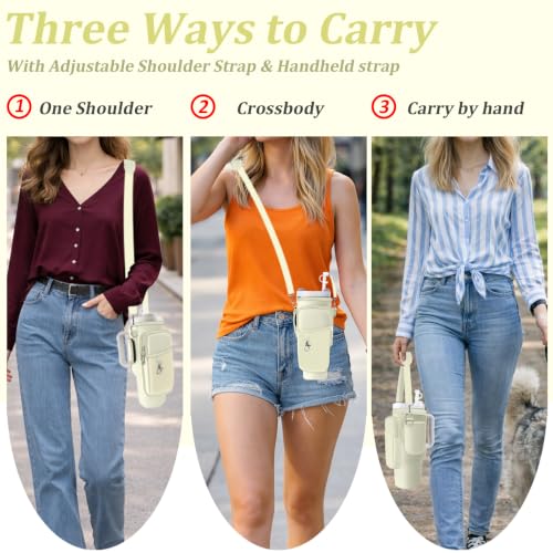 Water Bottle Carrier Bag for Stanley 40/30oz Cup Tumbler with Phone Pocket,Insulated Crossbody Water Bottle Holder with Adjustable Strap,Water Bottle Sling Pouch for Hiking Walking Camping Accessories - color: Beige