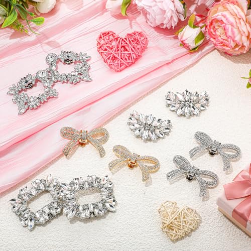 Landical 10 Pcs Rhinestone Shoe Clips for Women Crystal Bow Shoe Clips Detachable Buckles for Wedding Bridal High Heels