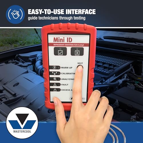 Mastercool 691234YF-MINI R1234yf Refrigerant Identifier – Compact PASS/FAIL Analyzer with NDIR Technology, Detects Air & Contaminants, Includes Calibration Kit