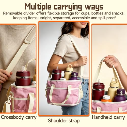 4 Compartment Drink Carrier Bag Family Size Insulated Water Bottle Holder & Tumbler Tote with Adjustable Strap Nylon Organizer Caddy with Front Pocket for Travel, Picnic, Delivery