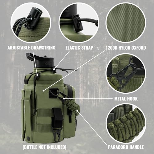 NATURE PIONEOR 32 64 128oz Tactical Water Bottle Pouch, MOLLE Bottle Holder - color: Green, size: 64OZ