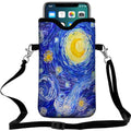 Universal Neoprene Cell Phone Pouch 7.1 X 4 in Mobile Protection Case Bag with Crossbody Strap/Neck Lanyard Starry Night Printed Pattern - color: Starry Night Printed Pattern
