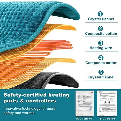 Electric Heating Pad for Back: VAAGHANM 33" x 17" Extra Large Heat Pad for Shoulder & Neck & Back - 6 Temperature Settings & Auto Shut-Off Timer - color: Blue