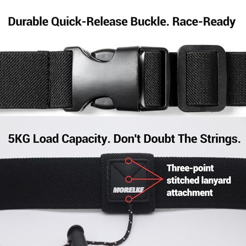 Race Bib Belt for Marathon Trail Running- Adjustable Hooks,6 Gel holders