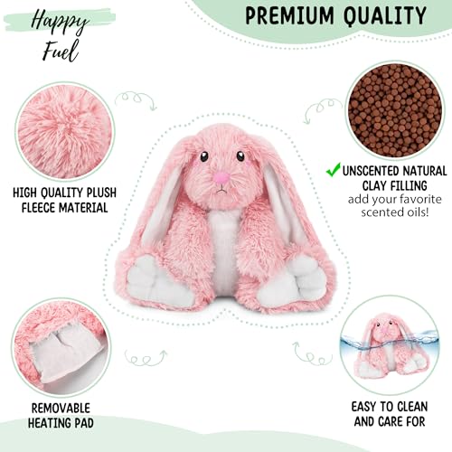 Bunny Microwavable Stuffed Animal – 1.5 lb Unscented Heating Pad Plush, Soft Cozy Bunny Toy for Relaxation and Comfort, Gift for Women, Girls, Adults & Kids by Happy Fuel, Pink - color: Pink Bunny