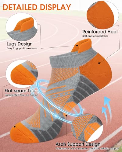 Womens Compression Ankle Crew Socks, Breathable Cushioned Socks - color: Pink Blue Orange Yellow Green Grey, size: 6-9