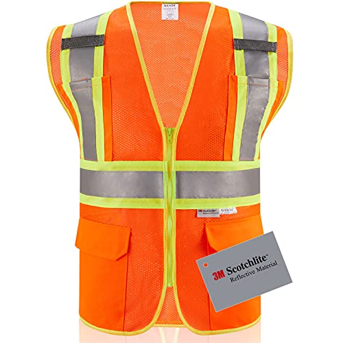 3M High Visibility Reflective Safety Vest with Zipper and Pockets Orange,L - color: 3m, size: Large