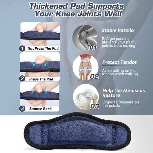 IPOW 2 Pack Thickened Pad&Wide Patella Knee Strap,Pain Relief Patellar Tendon Support,Adjustable Brace Band for Hiking,Basketball,Running,Jumpers Knee,Volleyball,Tendonitis,Arthritis,Injury Recovery