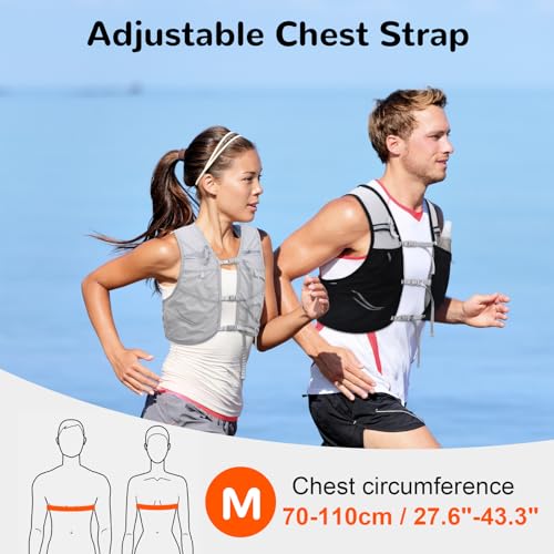 Hydration Running Vest with 2pcs 500ml/17oz Water Bottles, M/L - color: Gray, size: M: 27.6" - 43.3"