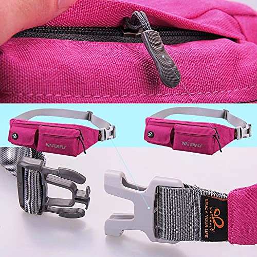 WATERFLY Small Fanny Pack for Women Men, Crossbody Travel Waist Bag - color: Rose Red