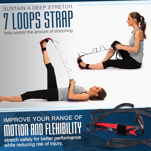 Foot Calf stretcher for Plantar Fasciitis, Achilles Tendonitis, Heel Spurs, Drop Foot. Yoga Stretching Strap for Leg, Thigh and Hamstring (Red) - color: Red