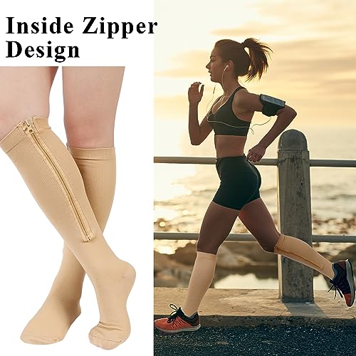 Tarpop 4 Pair Zipper Compression Socks for Women Men - color: Nude, size: L/ XL
