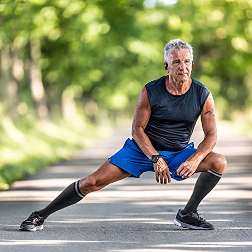 FULLSOFT Medical Graduated 30-40mmHg Compression Socks for Women&Men Circulation Knee High Socks Hiking Running Stockings - color: 00-3 Pack-black/Navy Blue/Stripes Black, size: Large-X-Large