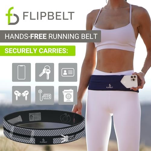 FlipBelt Classic Running Belt, Phone Holder for Running, Money Belt Pouch - color: Reflective Black, size: Extra Small