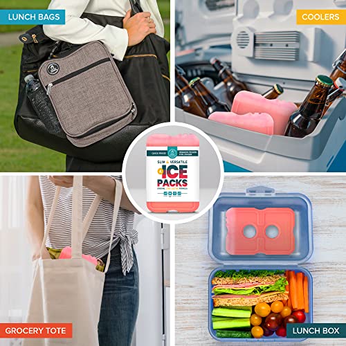 Healthy Packers Ice Packs for Lunch Boxes, Slim Cooler Ice Packs - color: Red (4 Pack)
