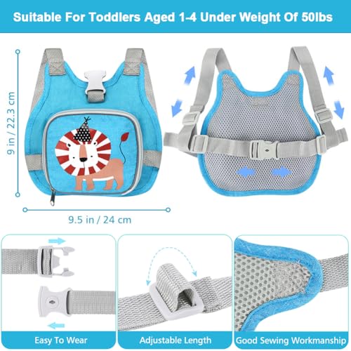Toddler Harness Leash+ Anti Lost Wrist Link, Accmor Adorable Lion Baby Harness with Leash, Collapsible Child Anti Lost Leash Cute Kid Harness Belt Strap - Keep Kids & Babies Close While Walking - color: Baby Blue/Lion