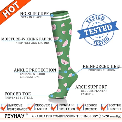 FEYHAY Copper Compression Socks (8 Pairs) 15-20 mmHg Circulation is Best Athletic & Daily for Men & Women, Running, Climbing - color: 12 Colour Mixture, size: Large-X-Large