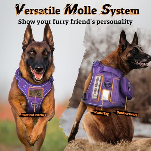rabbitgoo Tactical Dog Harness for Small Dogs, No Pull Service Pet Vest - color: Purple, size: S(Chest:16.1"-31.5",Neck:15.4"-21.6",Back:7.1")