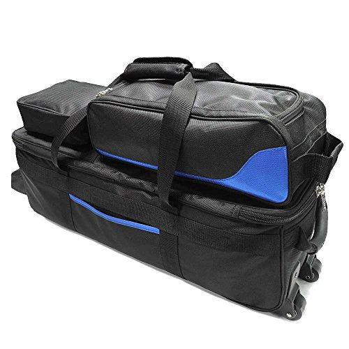 Pyramid Path Triple Tote Roller Plus Bowling Bag with Detachable Shoe Bag (Fits US Mens Size 15), Accessory and Side Pocket, Lightweight Travel Design - color: Black/Royal Blue