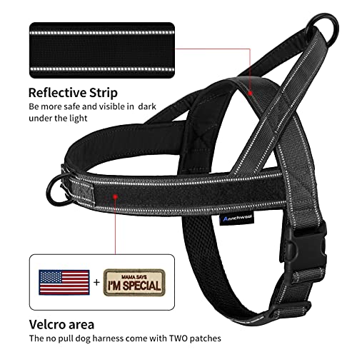 Annchwool No Pull Dog Harness with Padded Handle+5 Ft Leash(Black-Set,M) - color: Black Set, size: M