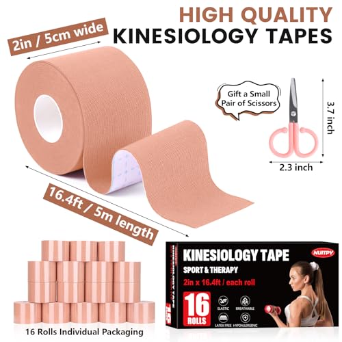 16 Rolls Skin Color Kinesiology Tape, 2 inch x 16.4 Feet Kinetic Tape - color: Skin Color-16