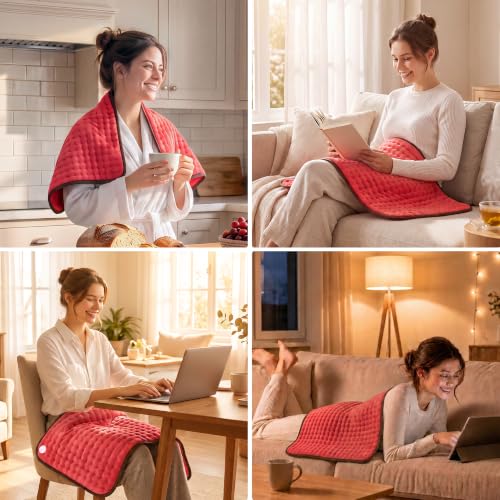 Heating Pad for Back & Cramps, 17" x 33" Extra Large Heating Pads, Red - color: Red
