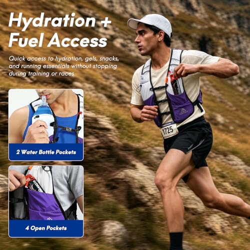Haimont 5L Trail Running Hydration Vest with Soft Flasks - color: Purple, size: Large