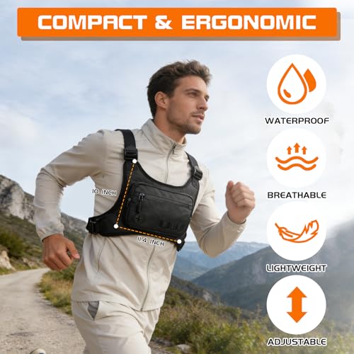KINGSLONG Running Vest, Chest Bag for Men, Chest Pack, Hiking (F-Black) - color: F-Black