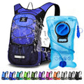 Mothybot Insulated Hydration Backpack Pack with 3L BPA Free Leak Proof Water Bladder, Large Storage Lightweight Hiking Daypack with Waist Pouches & Cooler Layer, for Running, Biking, Camping, Festival - color: Dark Blue